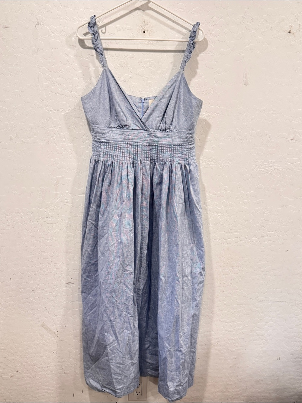 Parker The Olive Sundress Women’s 10 Light Blue White Smocked-Waist Midi Ruffle
